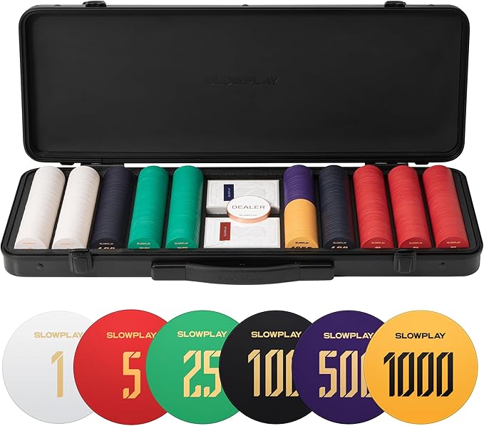 SLOWPLAY Godel Ceramic Poker Chips Set for Texas Hold'em, 500 PCS [with Numbered Values], 39mm &