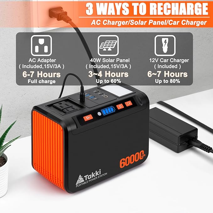 Takki Solar Generator 250W Portable Power Station with 40W Solar Panels 222Wh Pure Sine Wave