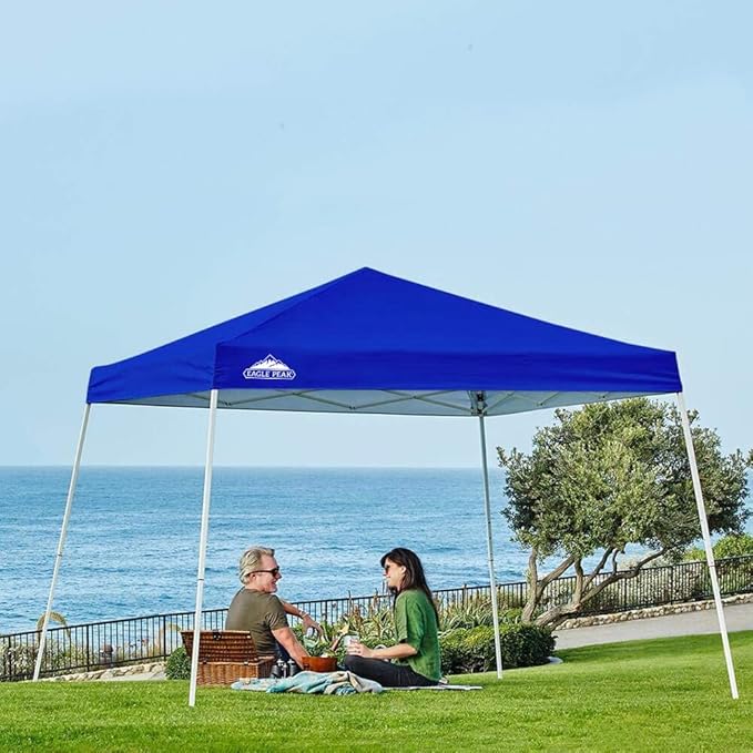 EAGLE PEAK 10x10 Slant Leg Pop-up Canopy Tent Easy One Person Setup Instant Outdoor Beach Canopy