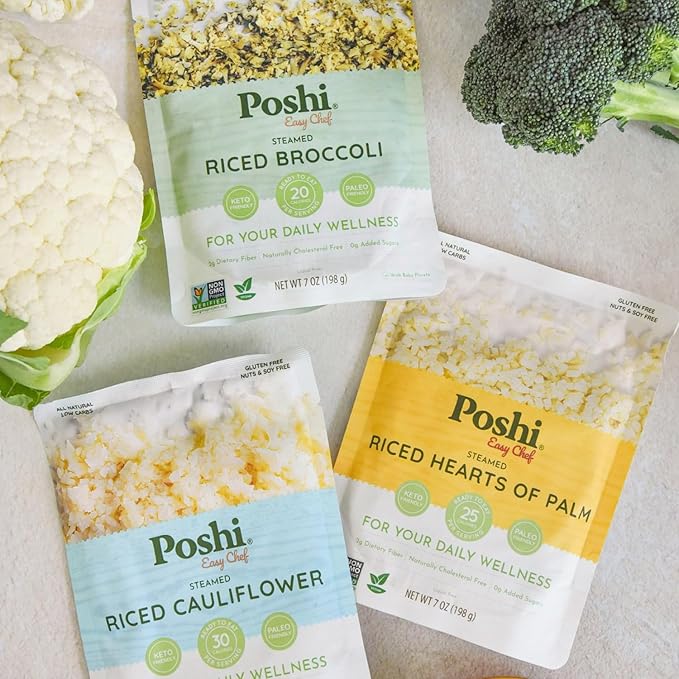 POSHI Riced Vegetables Variety Pack | Ready to Eat, All Natural, Non GMO, Low Calorie + Carb