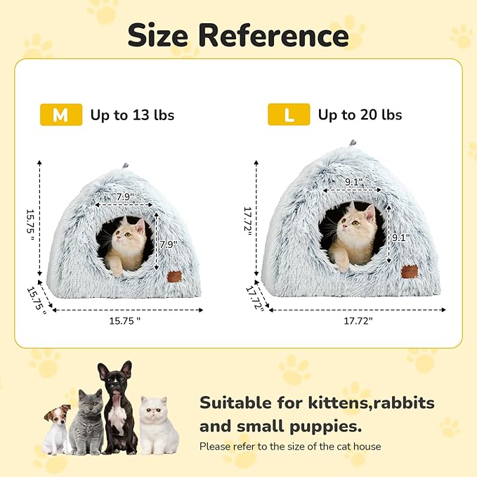 CATISM Cat Beds for Indoor Cats 2 in 1 Cat Bed Cave Machine Washable Fluffy Cat Cave Bed Foldable