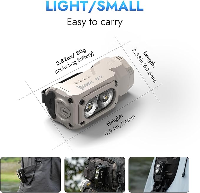WUBEN E7 1800 Lumen Rechargeable Mini Flashlight with Magnet - Super Bright 6 Modes Khaki EDC