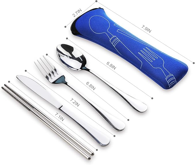 10PCS Portable Silverware Set with Case, Lengnoyp Travel Camping Utensils Set, Premium Stainless