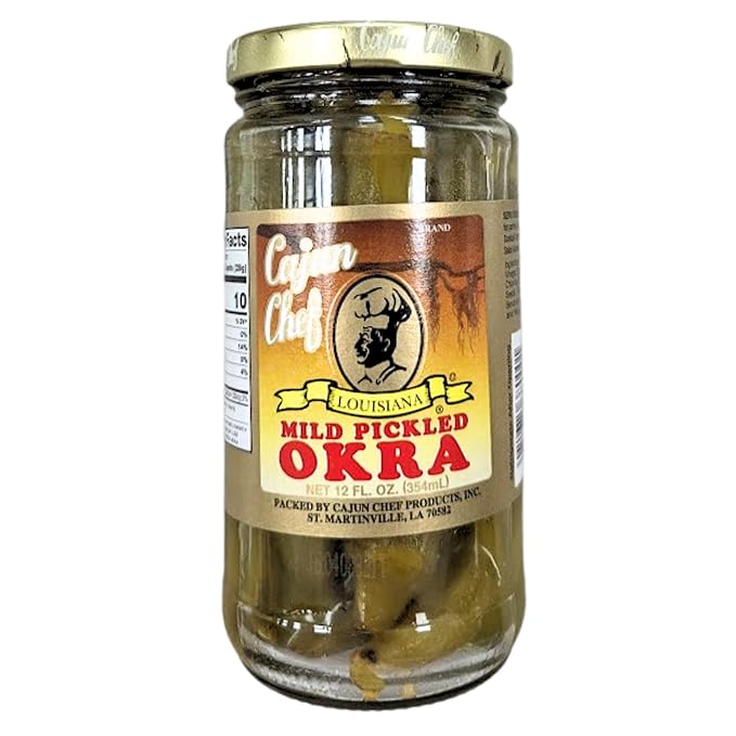 Cajun Chef Mild Pickled Okra 12oz (Pack of 1) - Great in Bloody Mary's - Versatile Garnish for
