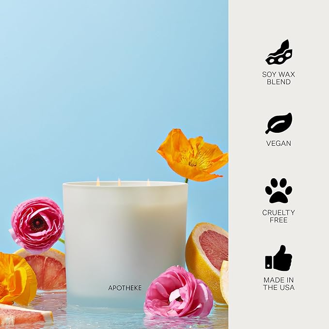 Apotheke 3-Wick Scented Candles for Home, Sea Salt Grapefruit - 26 oz Soy Wax Jar Candle Gift for
