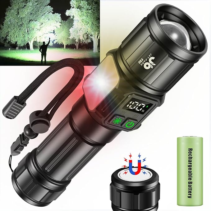 JAY-PARK Flashlights High Lumens, Rechargeable Flashlight 10000 Lumens with Magnetic, Bright Flash