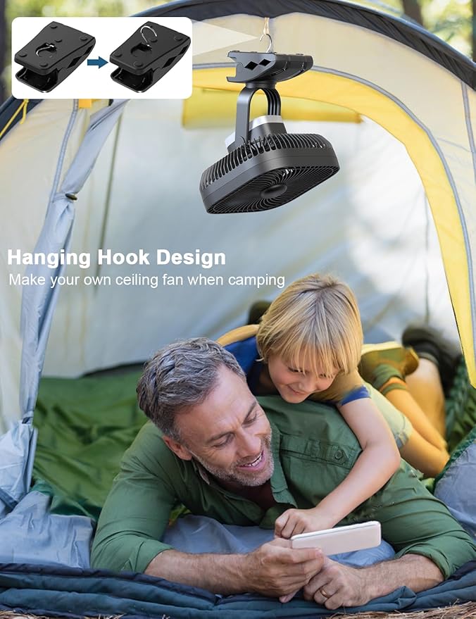 SLENPET 20000mAh Rechargeable Portable Clip on Fan, Last 78 hrs, 4 Speeds Camping Fan, Battery