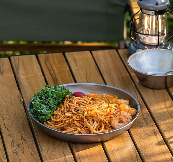 Boundless Voyage Titanium Camping Plate Dishes Saucer Lightweight Round Dinnerware Set Stackable