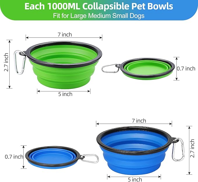 Kytely Large Collapsible Dog Bowls 2 Pack, 34oz Foldable Dog Travel Bowl, Portable Pet Water Food
