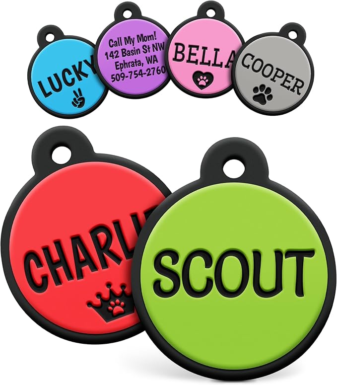GoTags Silicone Dog Tags, Soundless Pet Tag, Personalized Silent Tag Engraved for Pets with Cute