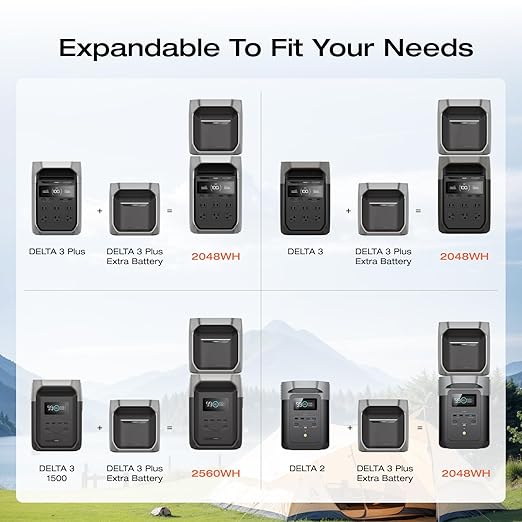 EF ECOFLOW Portable Power Station DELTA 3 Plus with Smart Extra Battery, Expand Capacity from