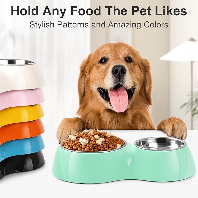 Elevated Dog Bowls Set - Non-Slip Raised Pet Feeder with Medium (2 Cups) & Large (4 Cups) Stainless