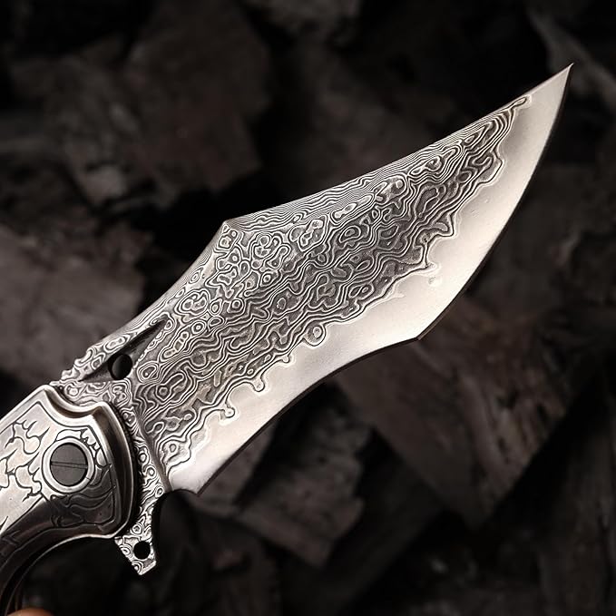 VG10 Core Damascus Steel Folding Knife Suitable for EDC, 4.13 "rosewood Handle, Lined Lock, Outdoor