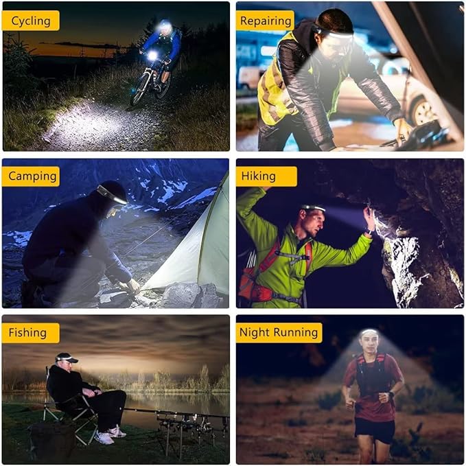 Headlamp Rechargeable, 230° Wide Beam Head Lamp LED with Motion Sensor for Adults - Camping