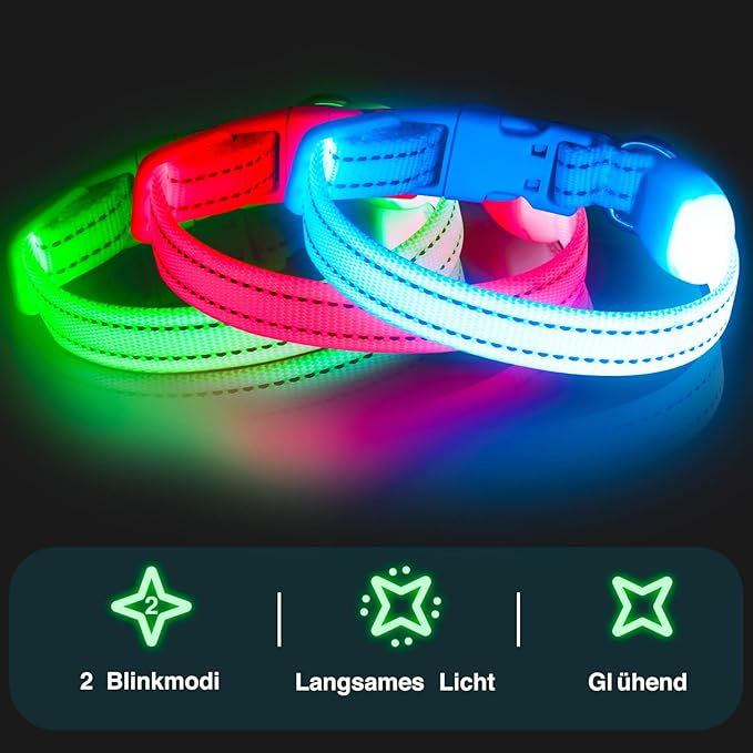 Light Up Dog Collar at Night, Led Dog Collar Adjustable, Rechargeable Waterproof, Dog Lights for