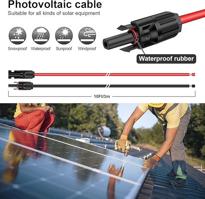 iGreely Solar Panel Extension Cable - 10 Feet 10AWG(6mm²) Solar Extension Cable with Female and