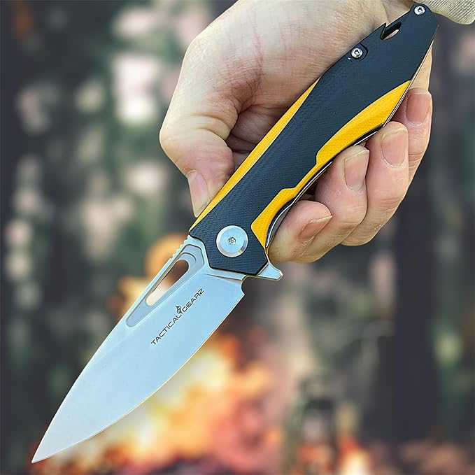 TACTICAL GEARZ Pocket Folding Knife for EDC, D2 Steel Blade, Dual Color G10 Handle, Includes Sheath