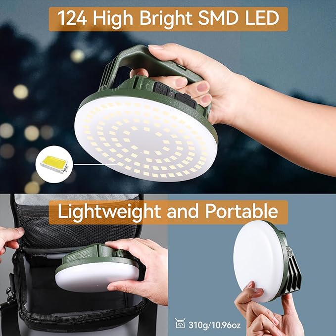 VAVOFO 30W LED Camping Lantern Rechargeable, 124 LED with 3 Lighting Modes, 3000LM, 7200mAh