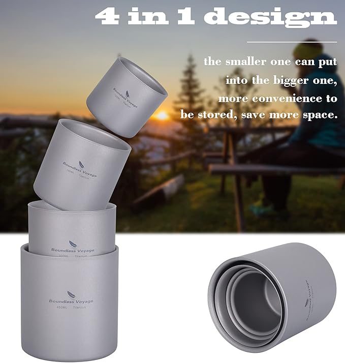 Boundless Voyage 3 in 1 Double Walled Titanium Cup Heat Resistant Mini Tea Drink Cup Outdoor
