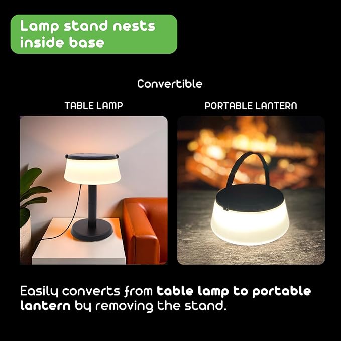2-in-1 Portable Solar Power LED Table Lamp & Lantern - Indoor/Outdoor - Stepless Dimming