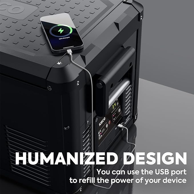 ICECO VL60 ProS Portable Refrigerator, Multi-directional Lid, Dual USB & DC 12/24V, AC 110-240V