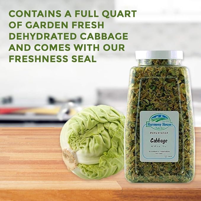 Harmony House Foods Dehydrated Cabbage Flakes - Air Dried Vegetables for Soup and Cooked Dishes
