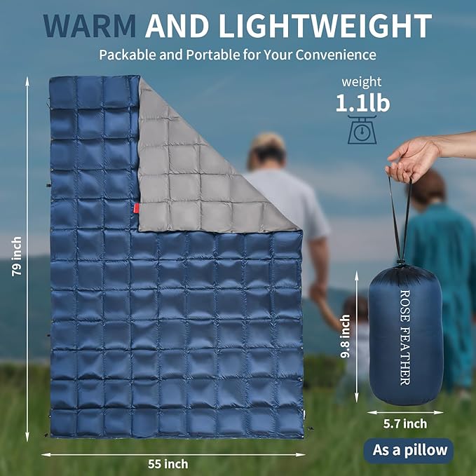Down Camping Blanket, Muti-Use Outdoor Travel Blanket, Puffy Sleeping Bag Blanket, Waterproof