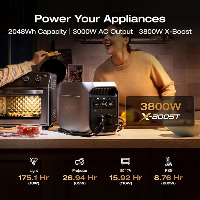 EF ECOFLOW Portable Power Station DELTA 3 Max Plus, 2048Wh LiFePO4 Battery, Solar Generator (Solar