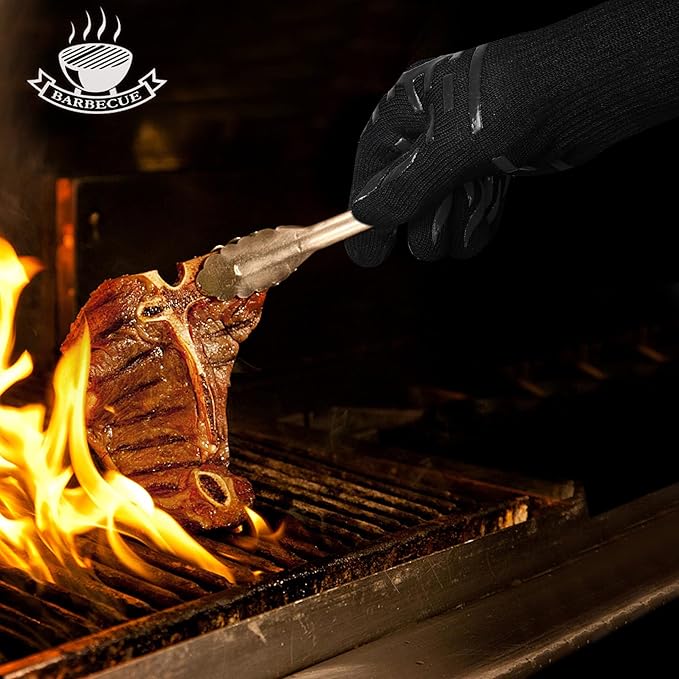 BBQ Grill Gloves, 1472°F Heat Resistant Barbecue Gloves Oven Mitts, Silicone Non-Slip Cooking