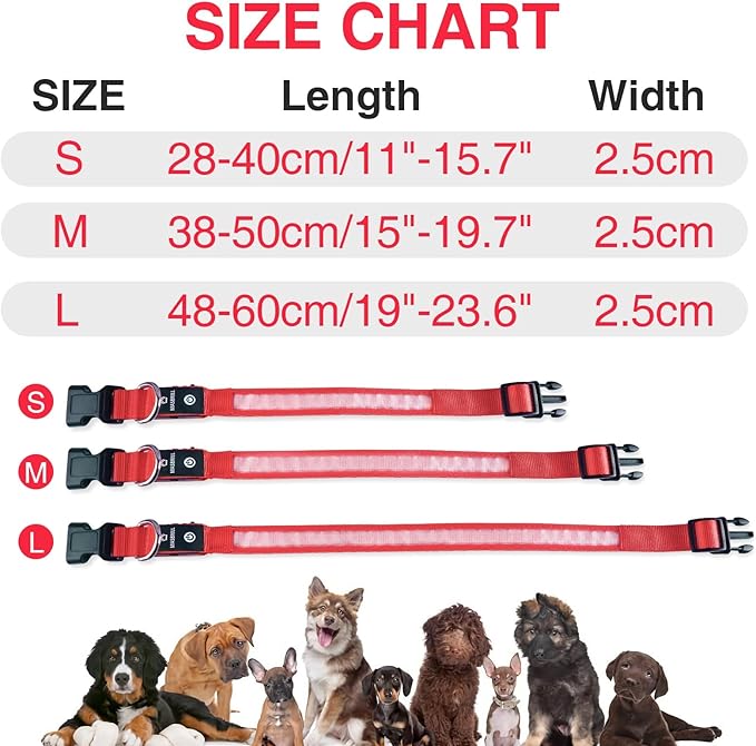 MASBRILL Light Up Dog Collars-LED Dog Collar Rechargeable Waterproof Lighted Dog Collar Night
