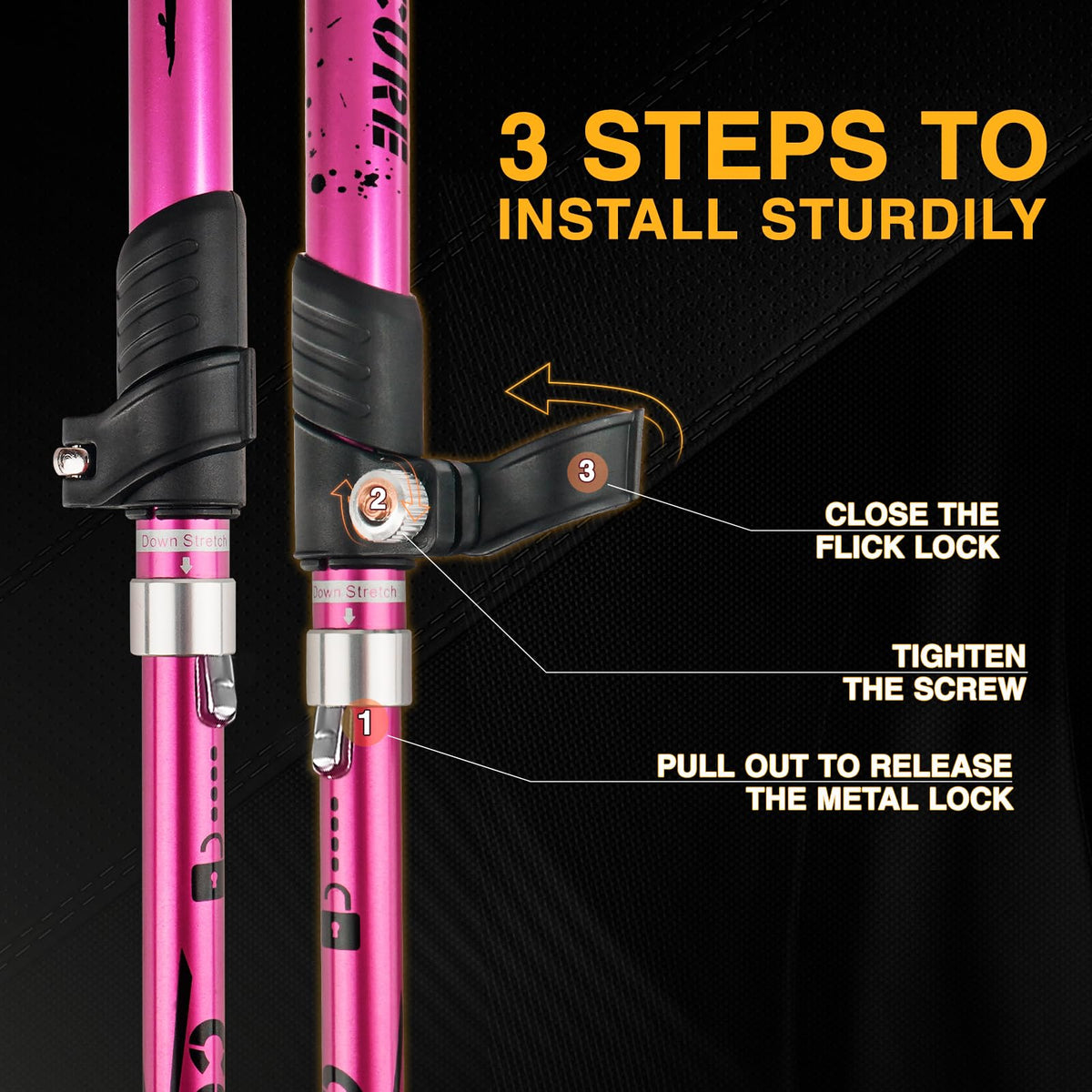 covacure Trekking Poles - 2PCS, 7075 Aluminum, Adjustable - product view 5