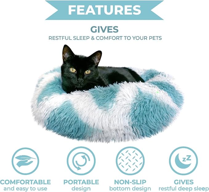 Whiskers & Friends Cat Bed, Cat Beds for Indoor Cats Washable, Orthopedic Soft Fluffy Round Calming