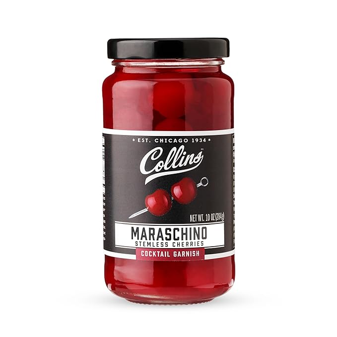 Collins Stemless Maraschino Cherries, Garnish for Cocktails, Desserts, Manhattans, and Old