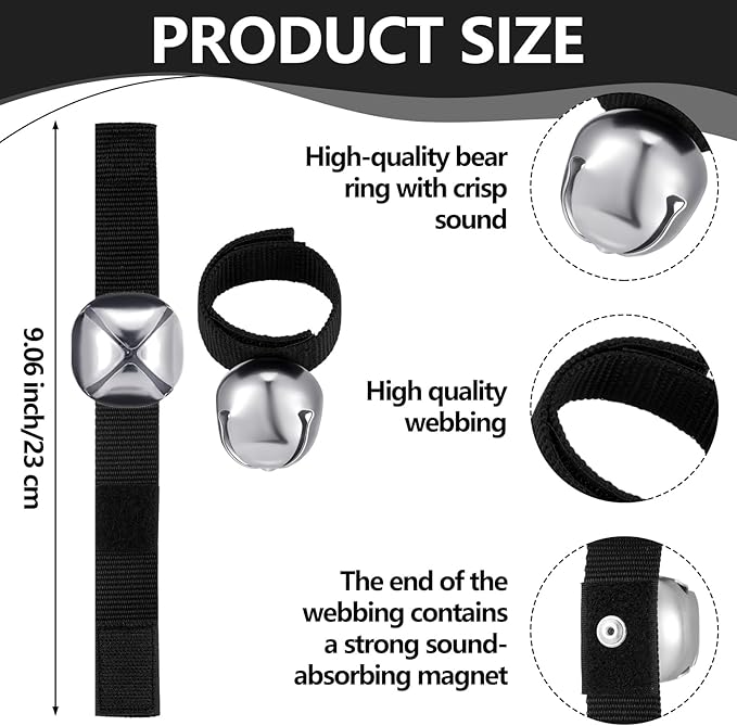4 Sets Bear Bells with Whistle for Hiker, Loud Bear Bell with Emergency Whistle, Bear Bells for