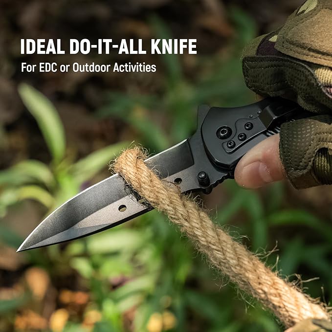 Pocket Knife for Men - 3.46" Sharp Blade Wood Handle Pocket Folding Knives with Clip, Glass Breaker