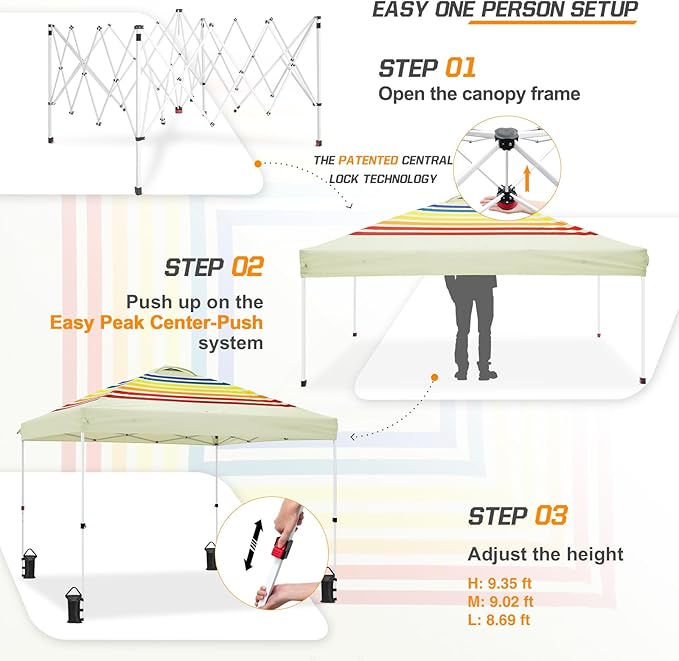 EAGLE PEAK Pop Up Canopy Tent with Wheeled Carry Bag, 8 Stakes, 4 Ropes, 4 Weight Bags, Easy Set Up