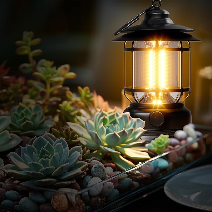 Retor LED Camping Lanterns Black 3 Pack 1500 LM Step-Less Dimming, Lightweight Battery Powered USB