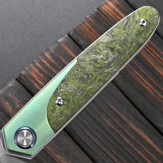 Sitivien ST992 Folding Pocket Knife,Handmade M390 Pearlescent Brushed Steel Blade,Titanium Carbon