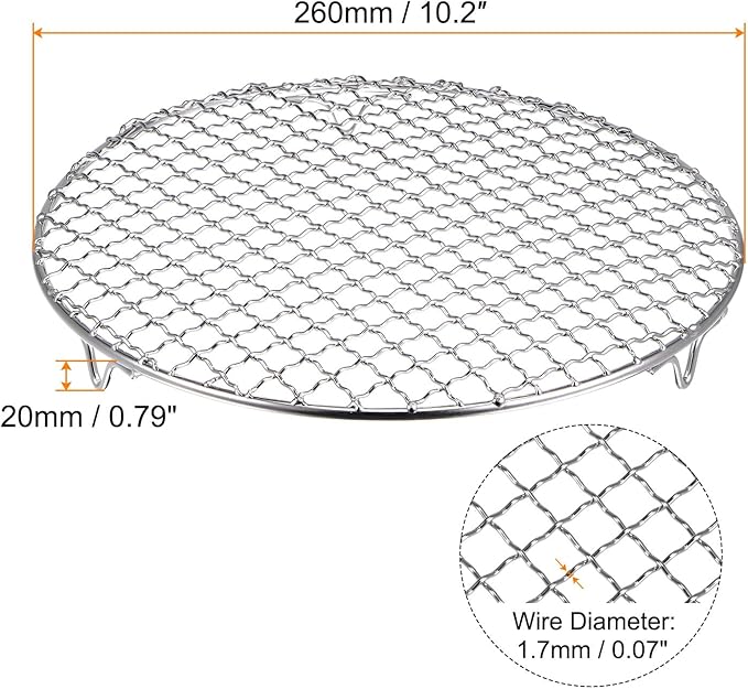 HARFINGTON Round Cooking Rack 10.2-inch 201 Stainless Steel Cross Wire Barbecue Grill Net with 20mm