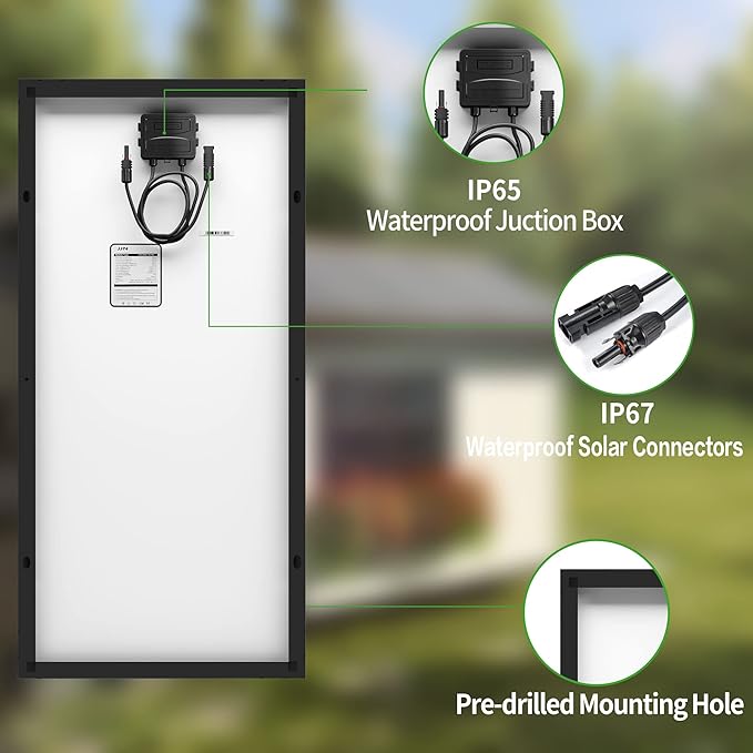 JJN 200 Watt Solar Panels, 10BB Monocrystalline 12V 2PCS 100W Solar Panel, 23% High Efficiency PV