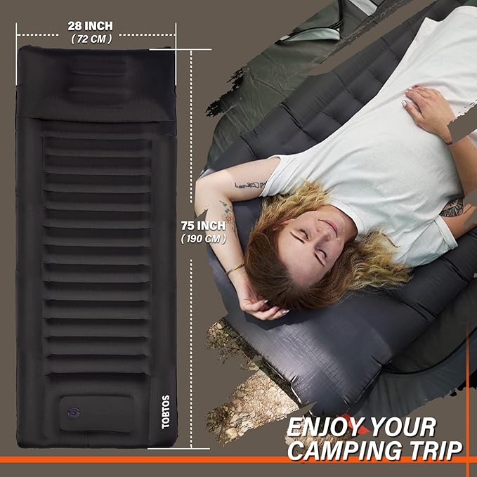 TOBTOS Inflatable Camping Sleeping Pad with Pillow, Thick 6 Inch Ultralight Sleeping Pad with