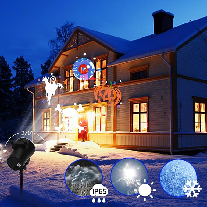 Christmas Holiday Projector Lights Outdoor,FLEVO LED Halloween Projector Lights,16 HD Slides