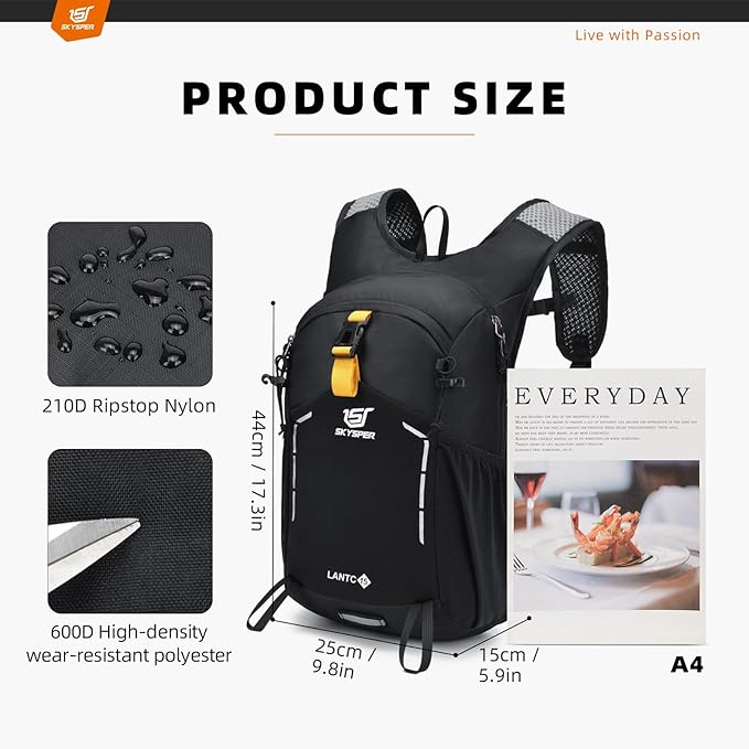 SKYSPER Small Hiking Backpack - 15L Travel Daypack Lightweight Bag Water Resistant Hiking Backpacks