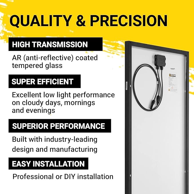 Spartan Power 100 Watt Solar Panel 9 Bus Bar Black Mono with Z Bracket Kit - Great for RV, Trailer