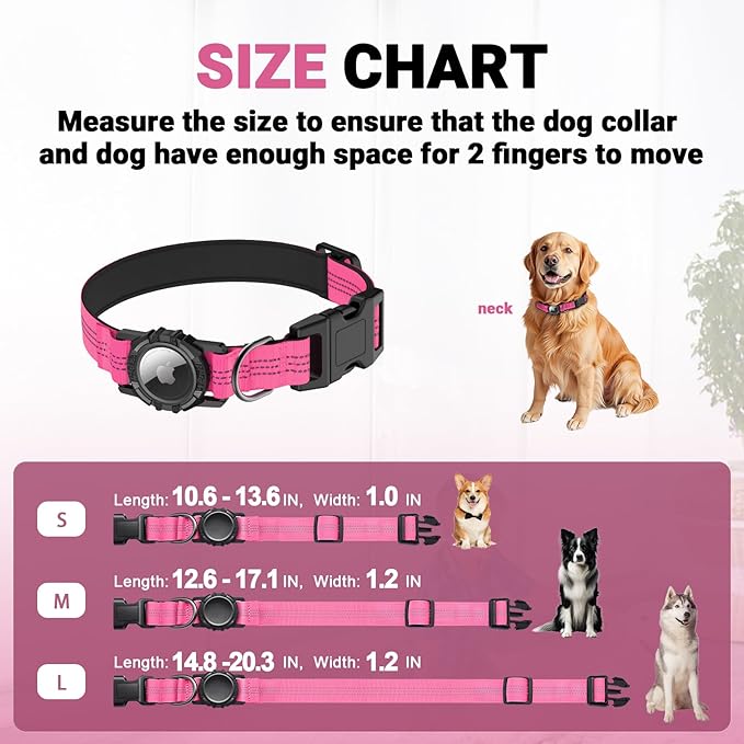 AirTag Dog Collar, IP68 Waterproof Integrated Air Tag Dog Collars with Reflective, Ultra-Durable