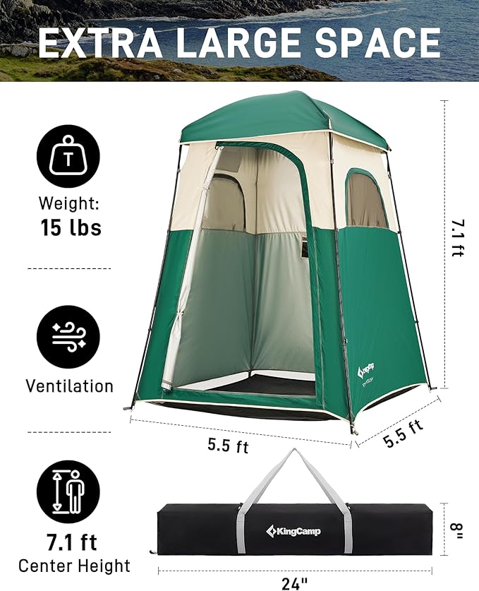 KingCamp Shower Tent, Portable Privacy Tent Outdoor Camping 1/2 Room Toilet Tents with Shower Bag &