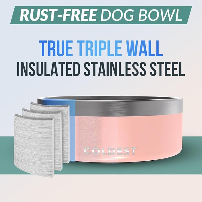 Coldest Dog Bowl - Anti Rust Metal, Non Slip, 3 Layers Insulated Stainless Steel Dog Bowls - Spill