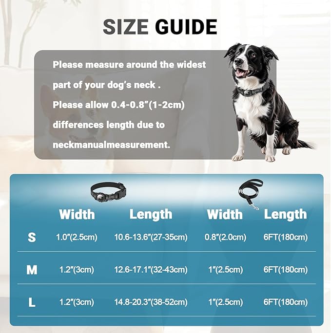AirTag Dog Collar and Leash, IP68 Waterproof Integrated with Reflective, Ultra-Durable, Comfortable