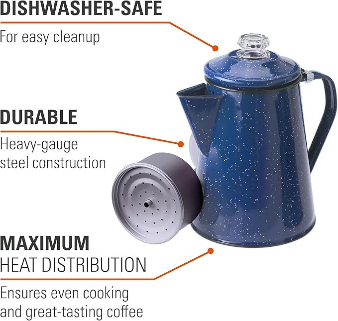 GSI Outdoors Percolator Coffee Pot | Enamelware Campfire Coffee Boiler Kettle for Outdoor Camping