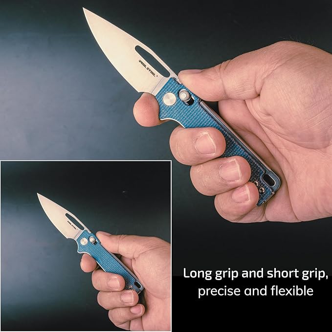 REALSTEEL VIS Pocket Knife, Folding Knife, Crossbar Lock, 2.72" Small 12C27 Steel PVD Black Blade